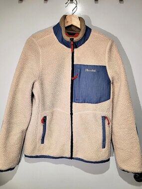 Hooké Women's Rabaska Pile Fleece Jacket Fleece Teddy Jacket in Beige & Blue